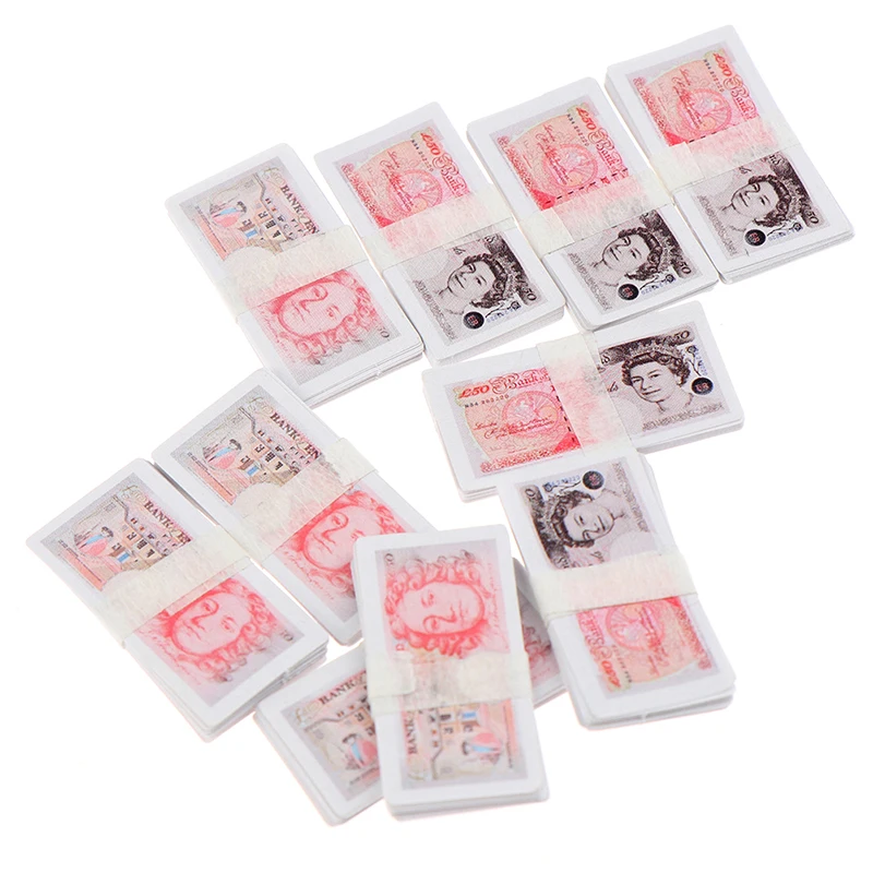 

150Sheets 1/12 Dollhouse Miniature Pound Paper Money Model Toys Accessories 3*1.5*0.15cm