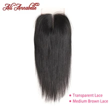 ALI ANNABELLE волосы бразильские прямые кружева закрытие средняя часть Средний коричневый прозрачный 4x4 бразильские волосы remy Закрытие 10-22"