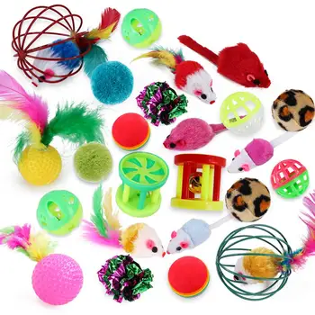 

DishyKooker 24 Pcs/set Bell Ball Set Cat Toy Combination Bell Ball+ Feather Toy