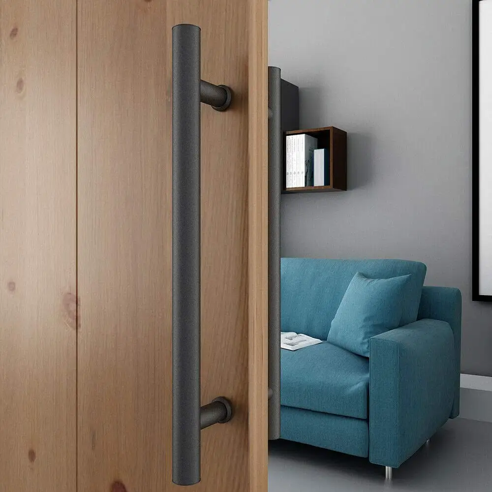 

15-3/4in Matte Black Sliding Barn Door Pull Handle Set Double Side Bar Handle