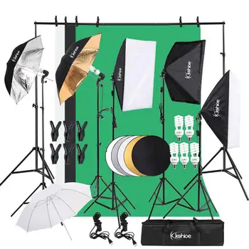 

Professional Photography Lighting Equipment Kit Softbox Soft Umbrella Background Stand Light Bulbs Photo Studio Reflector Sets
