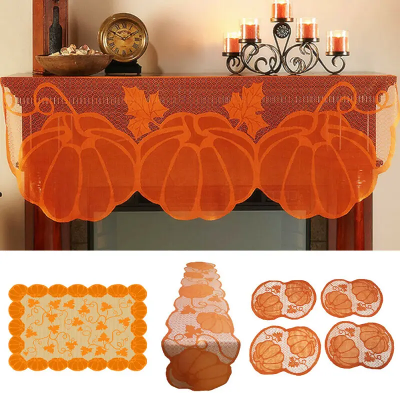 

Pumpkin Lace Fireplace Cloth Pumpkin Maple Leaf Orange Spice Fall Thanksgiving Party Decor Tablecloth Fall Thanksgiving
