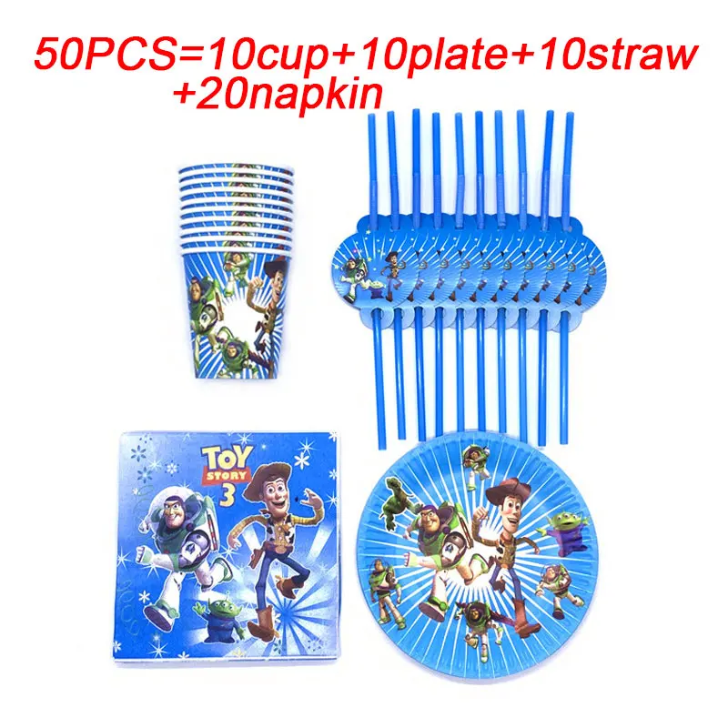 beipanxizhi-50pcs 10-20 человек вечерние Дисней История игрушек тема Дети с днем рождения украшения принадлежности Детские Чашки тарелки салфетка флаг соломинки - Цвет: beipanxizhi-50pcs