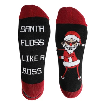 

Christmas SANTA FLOSS LIKE A BOSS Letter Socks Unisex Elastic Middle Tube Crew Socks Fine