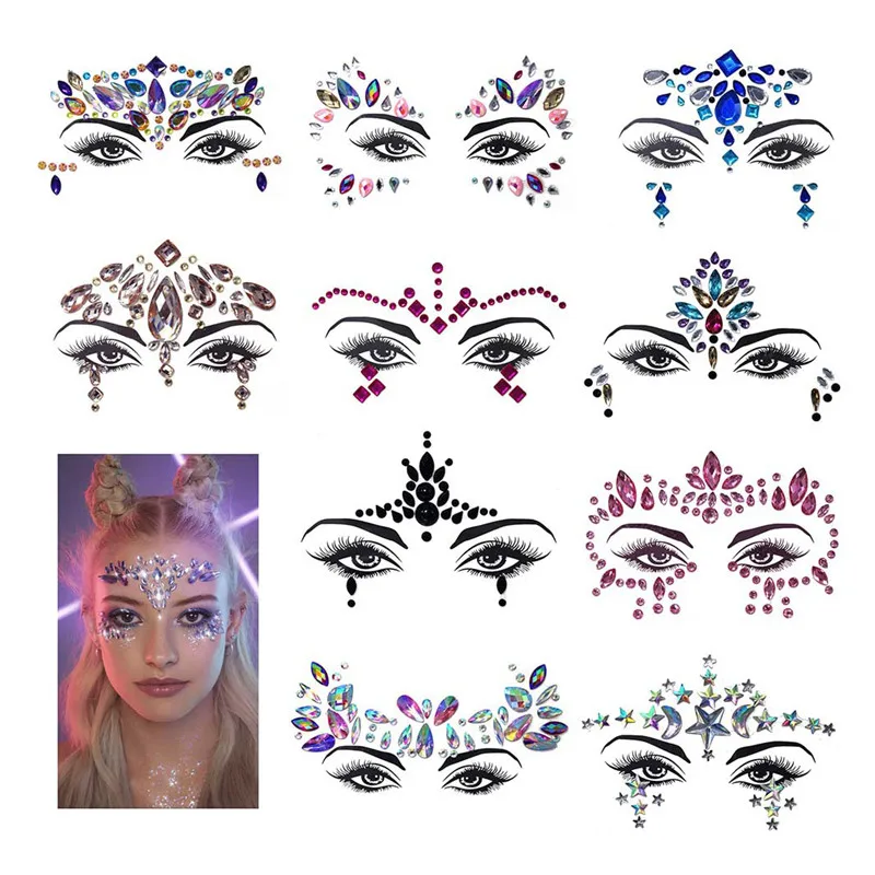 

1 Sheet Handpicked Bohemia Tribal Style 3D Crystal Face Stickers Drill Stickers And Eye Jewels Forehead Stage Decor Temporary T