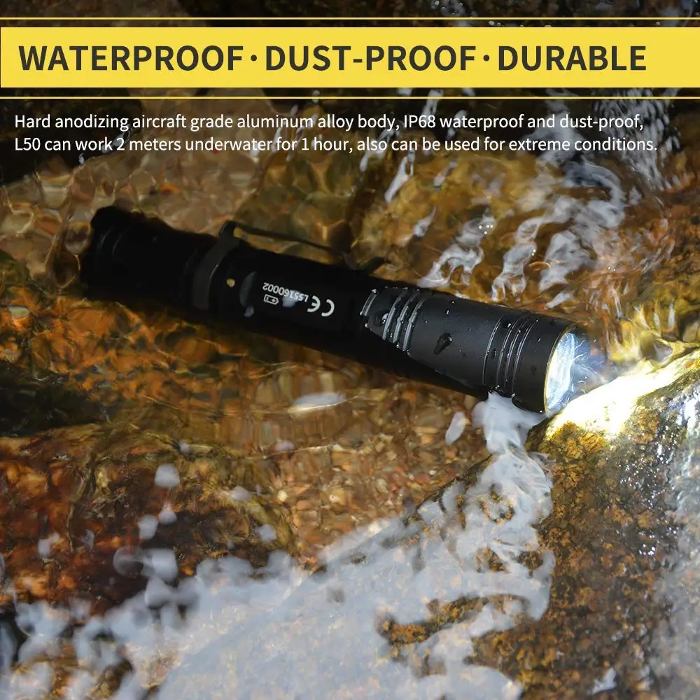  LED Tactical Flashlight Wuben USB Rechargeable Torch 18650 Battery Light Waterproof IPX8 L50 Mini F