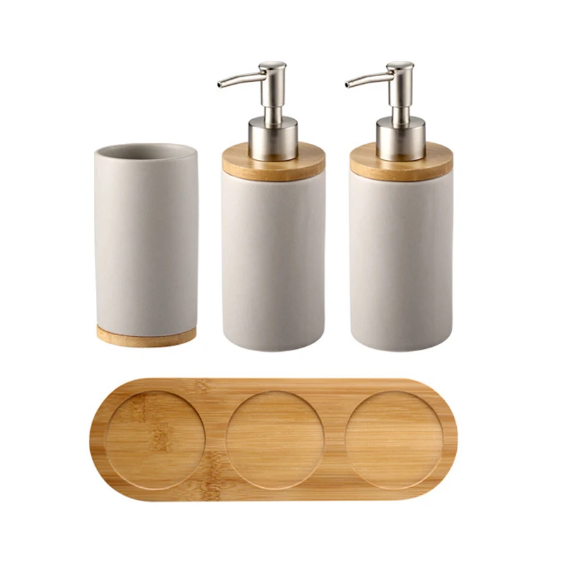 1Cup--2Bottle UNTIOR 3PCS Ceramic Bathroom Accessories Set Fashion Soap Dispenser Toothbrush Holder Tumbler Ceramic Household Bathroom Product - Цвет: 1Cup--2Bottle