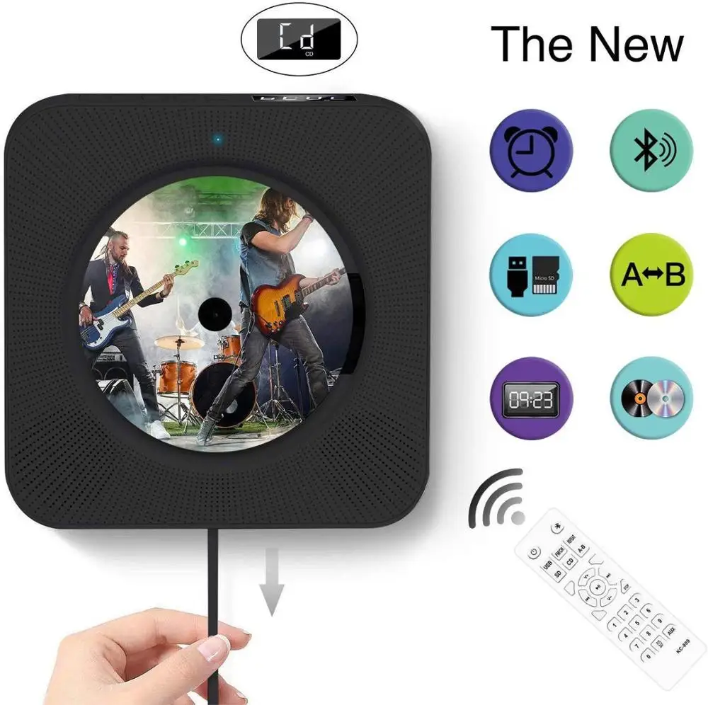 Bluetooth CD-плеер с динамиком CD-плеер с функцией радио Поддержка u-блюдо TF карта обучающее устройство для детей - Цвет: Черный