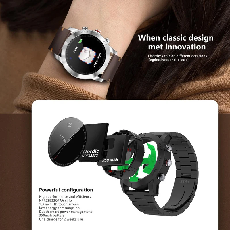 ESEED S10 Smart Watch men 1.3 inch screen IP68 Waterproof Bluetooth 4.2 Smartwatch Heart Rate Sport metal band Watch for Android