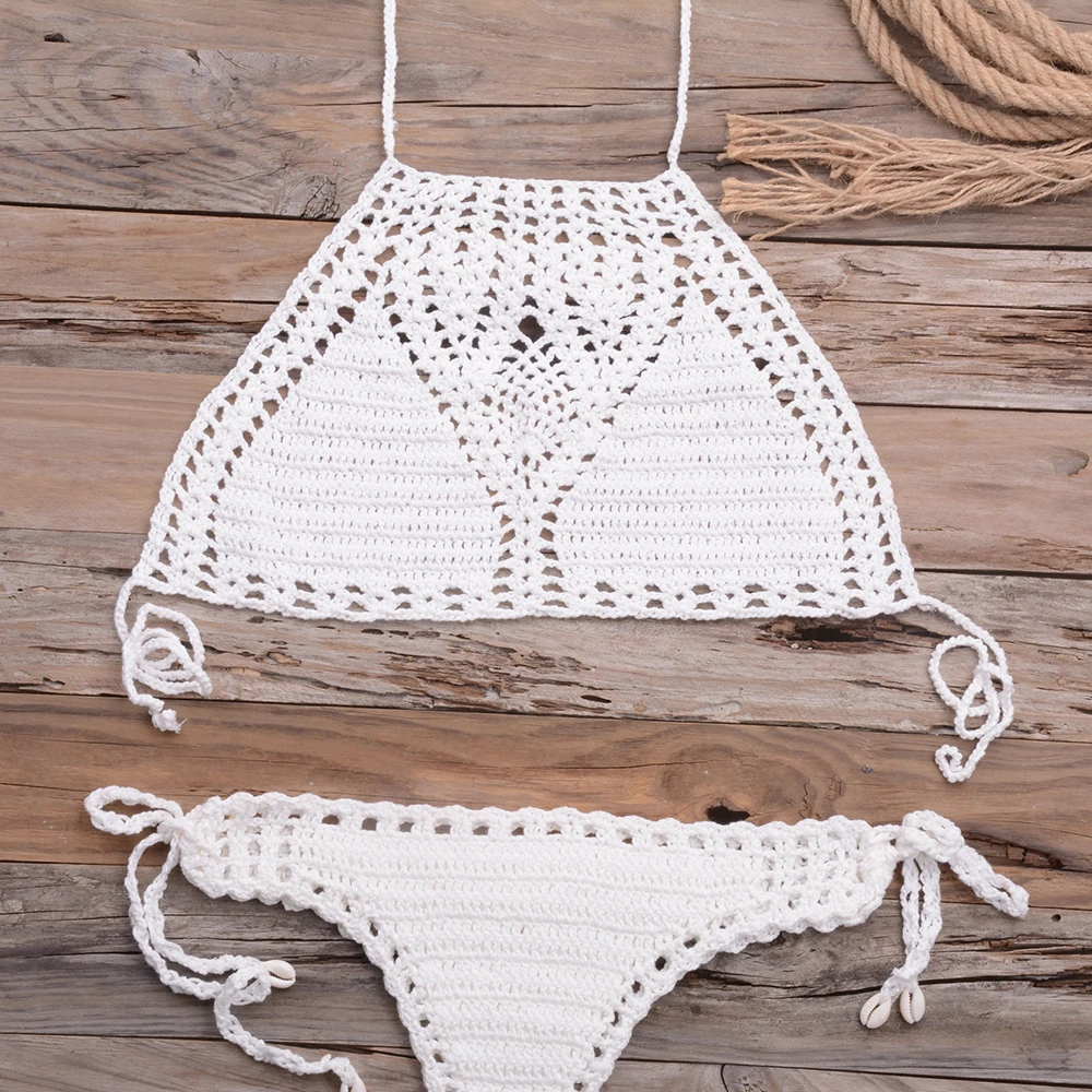 Women Sexy Micro Bikini Set G Thong String Lattice Hollow Bikinis Top Crochet Beach Swimwear Bathing Beachwear Set