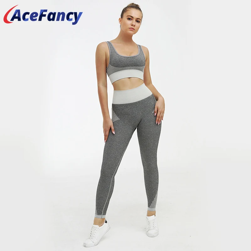 Комплект для йоги Acefancy ZC2208 женский бесшовный леггинсы и спортивный бюстгальтер с