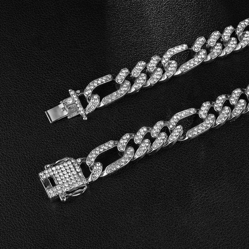 Хип-хоп 1 комплект 13 мм золото Iced Out проложили Стразы в виде кантри Фигаро Цепь ожерелье CZ Bling ожерелье рэпера для мужчин ювелирные изделия