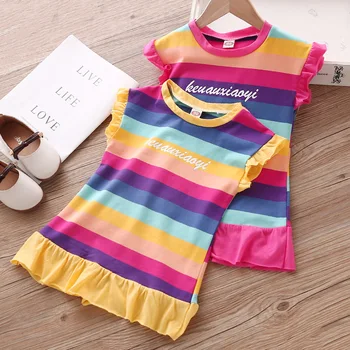 

Little Kids Girl Summer Rainbow Sleeveless Dress Toddler Princess Dress for Girls Costume Baby Girl Clothes 2 3 4 5 6 7 8 Year