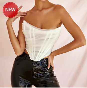 

Summer ivory boned corest women sexy mesh Strapless tops 2020 New fashion