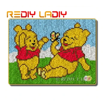

Latch Hook Kits Make Your Own Rug Two Bears Crocheting Cushion Mat DIY Carpet Rug Set Acrylic Yarn Printed Canvas Hobby & Crafts
