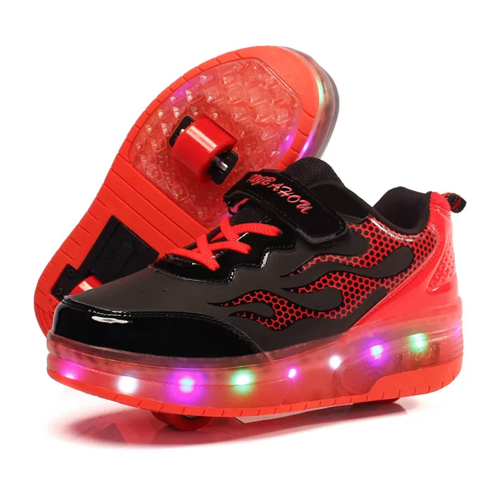 Новинка; детская обувь для катания на коньках; детские кроссовки для катания на коньках; Patins patines de 4 ruedas; обувь для мальчиков и девочек; Patins Heelys светодиодный мигающий фонарь; Zapatillas - Цвет: Красный