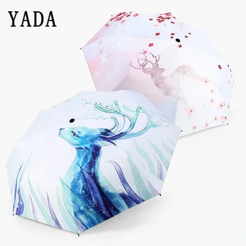 

YADA Big Fashion Cherry Blossom Deer Umbrella Parasol Rain Women uv Cartoon Deer Umbrella For Women Windproof Umbrellas YS814