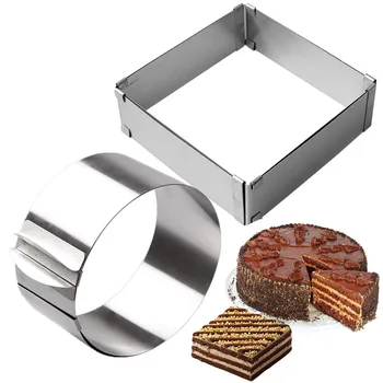 

Retractable Stainless Steel Cake Mousse Ring 3D Round Square Cake Molds Baking Tool Adjustable Pastry Dessert Cake Decor Tools