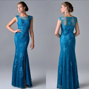 

платье женское 2020 New Blue Lace Appliques See Through Side Slit Mermaid long Vestido De Madrinha Bespoke Occasion Dresses
