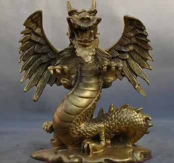 

old Chinese Feng Shui brass auspicious wing Zodiac animal Dragon statue