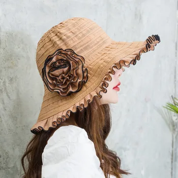 

Elegant Flowers Sun Hat Female Spring Big Eaves Breathable Mesh Summer Sunscreen Lacework Women Fisherman Hats Travel Girls