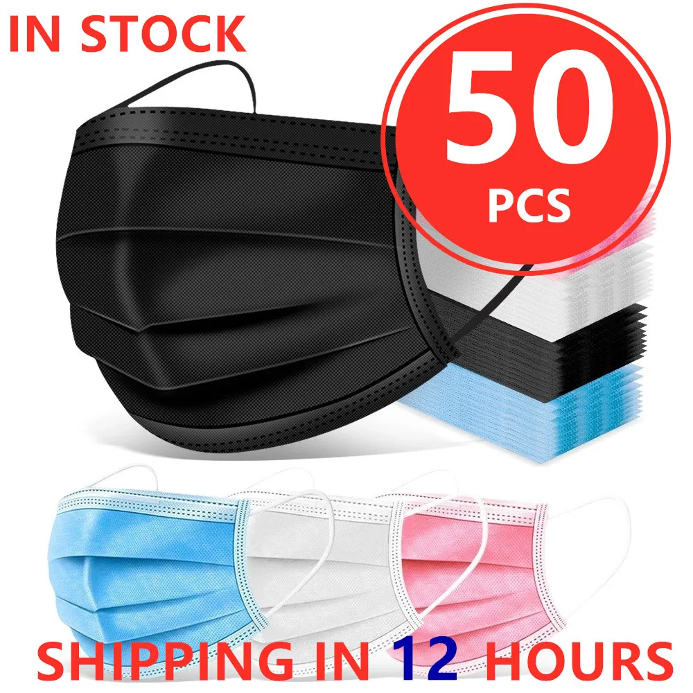 Mascarilla desechable de 3 capas con filtro, máscara protectora transpirable, anticontaminación, no tejida, 50 Uds.
