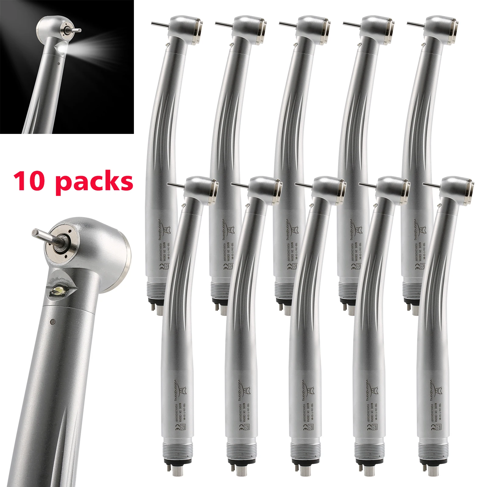 

10pcs 4 Hole LED E-generator Large Head Dental High Speed Handpieces Push Button Triple Water Spray For Kavo style free shipping