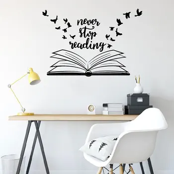 

Never Stop Reading Wall Decals Library School Classroom Book Study Room Wall Sticker Vinyl Home Decor Readding Room Mural A683