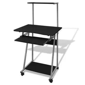 

vidaXL Computer Desk With Pull-out Keyboard Tray and Top Shelf Black