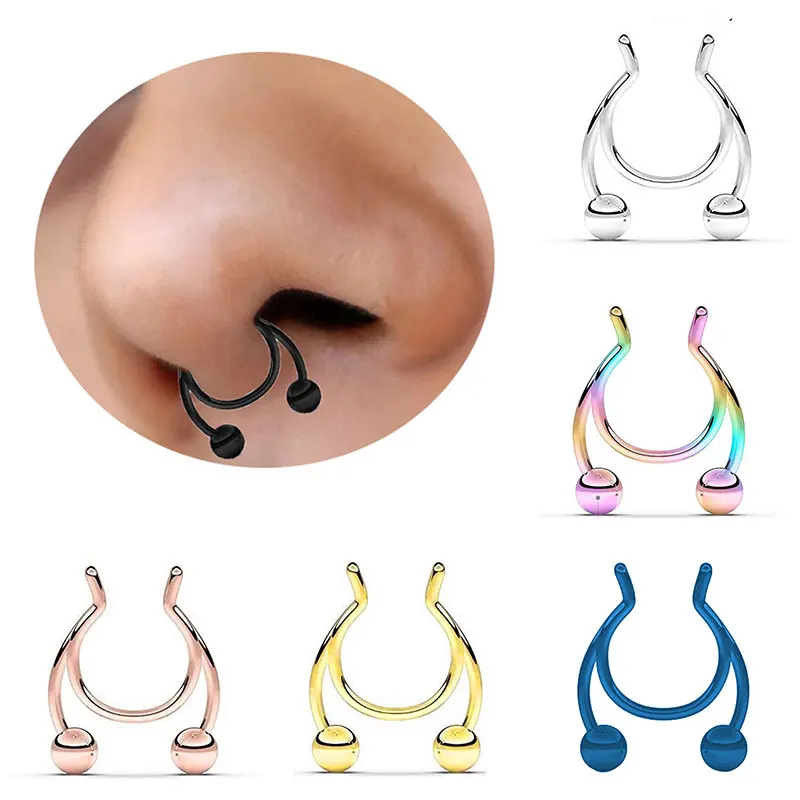 1 pçs 2020 novo falso nariz clipe anel studs hoop médico de aço inoxidável septo piercings corpo sexy jóias femininas acessórios masculinos