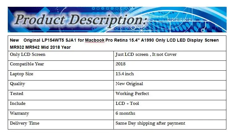 LP154WT5 SJA1 для Macbook Pro retina 15," A1990 только ЖК светодиодный экран MR932 MR942 Mid года