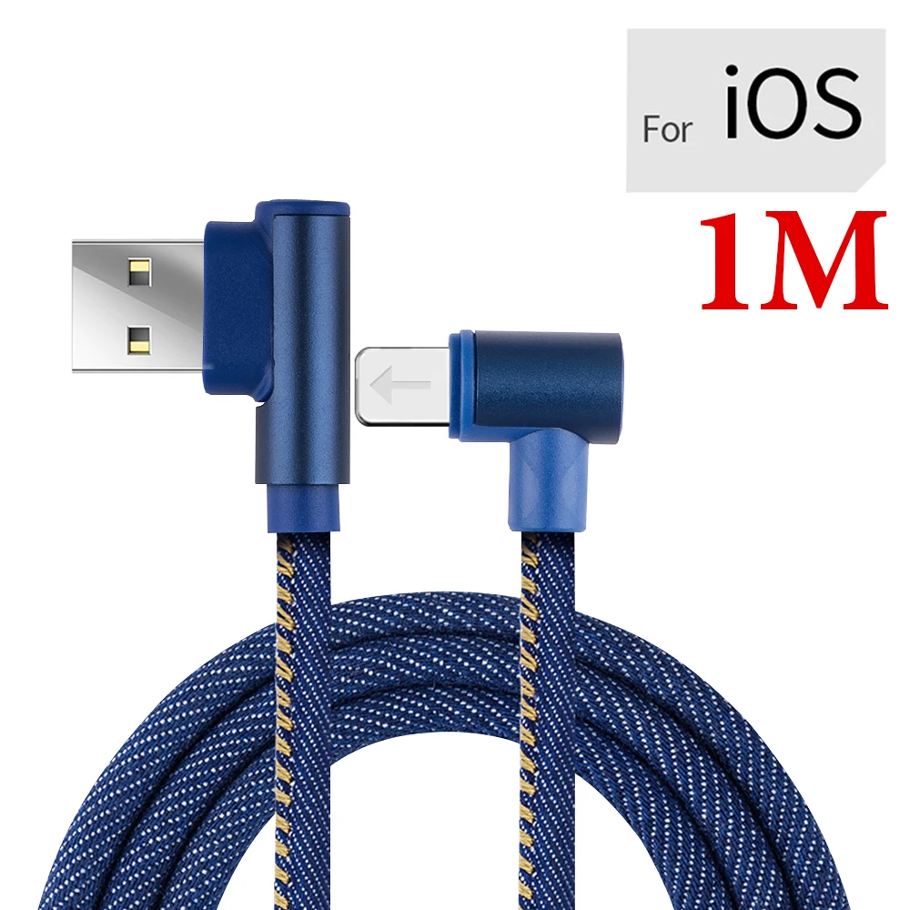 1 2 м 90 градусов быстрая зарядка данных Тип C Micro USB C кабель для samsung huawei Xiaomi type-c зарядное устройство длинный провод для мобильного телефона - Цвет: Blue For IOS