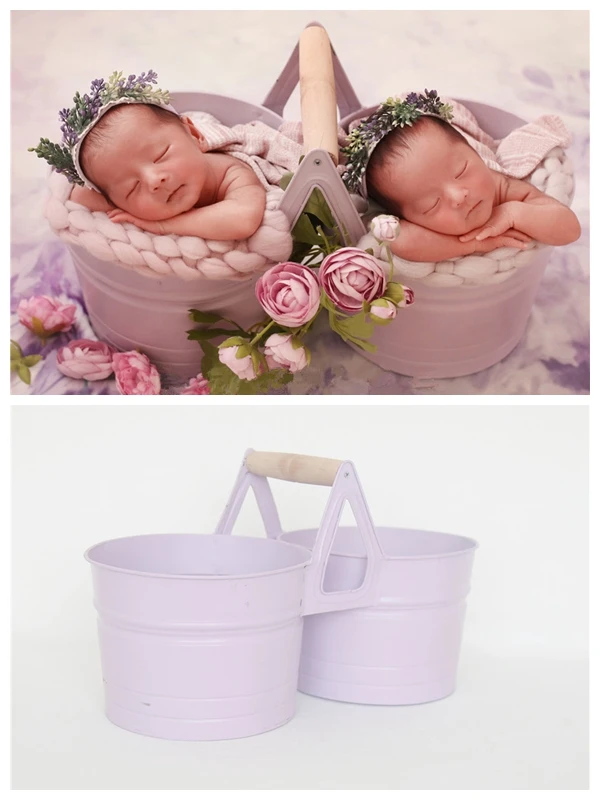 newborn-photo-props-baby-photo-theme-props-twin-baby-photo-bucket-retro-old-posing-pure-colo-riron-metal-bucket