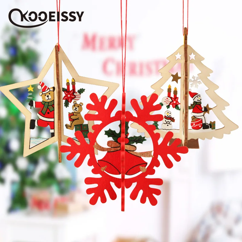 

1pcs Vintage Wooden Cartoon Decorative Christmas Tree Pendant 3D Wooden Crafts Xmax Tree Ornaments Party Decorations Kids Gift