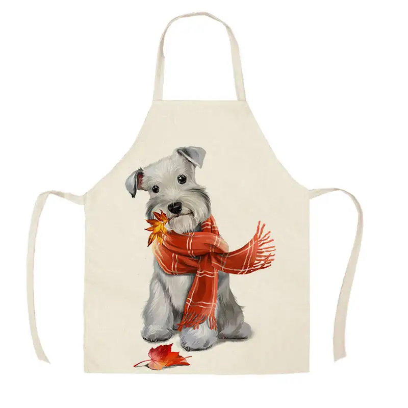 1Pcs Kitchen Pet Dog Pattern Apron Sleeveless Cotton Linen Aprons for Men Women Home Cleaning Tools WQ325