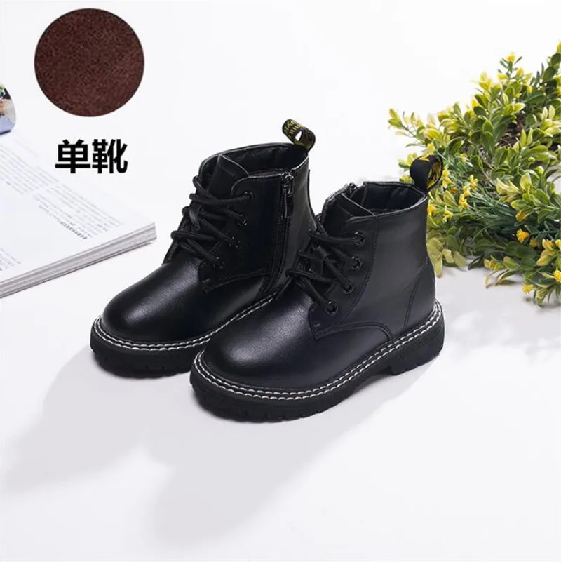 black single Weoneit/ботинки для мальчиков и девочек; модные детские зимние ботинки; водонепроницаемые ботинки martin; ботильоны для детей; женская черная кожаная обувь - Цвет: black single