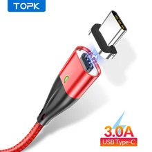 Topk 1 m 3a cabo magnético de carregamento rápido tipo c cabo usb c cabo de dados para xiaomi redmi nota 7 samsung