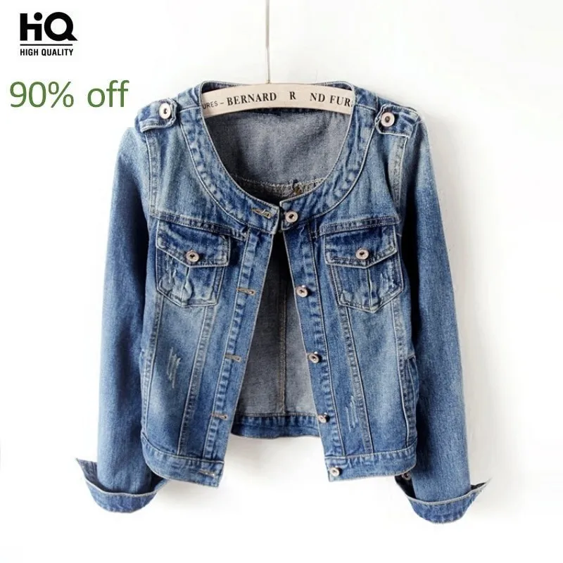 

Spring New Women Short Jean Coat O Neck Vintage Single Breasted Washed Denim Jacket Plus Size 6XL Female Slim Fit Casual Jackets