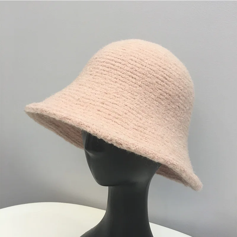 Pink OMEA, шапка из альпаки, женские фетровые шапки, шерстяная женская зимняя шапка-ведро, одноцветная Шапка-бини из шерсти альпаки, зимние аксессуары - Цвет: Pink