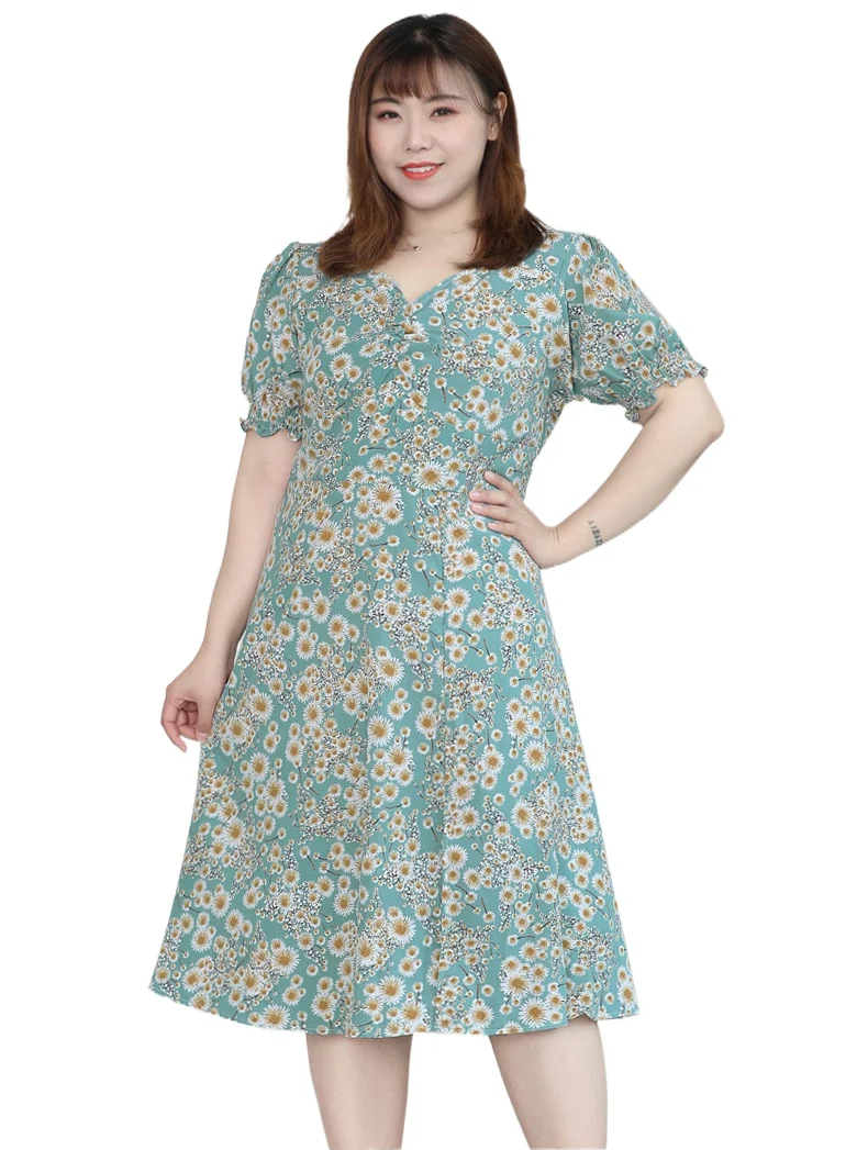 

Women Floral Dress 4XL To 10 Loose Oversized Summer Dresses for Women Thin Fashion V Neck Short Sleeve Female Robes T61326