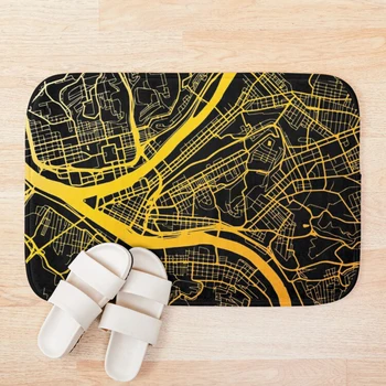 

Pittsburgh Map Black and Yellow Bath Mat Bathroom Bath Mat Set Mirrofiber Cartoon Bath Rug Set
