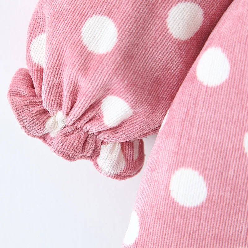 Winter Girls Dress Dot Printing Plus Velvet Dress Children's Clothes