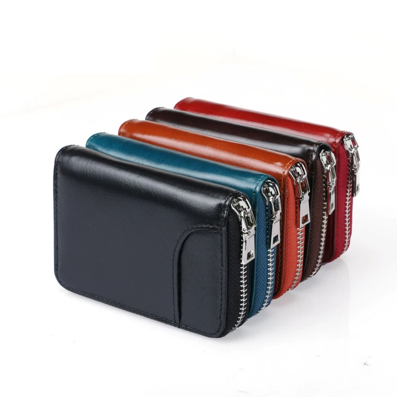 YUECIMIE Genuine Leather Function Card Case Business Card Holder Men Women Credit Bag ID Wallet RFID Blocking Black wallet card holder card holder credit card holder card wallet