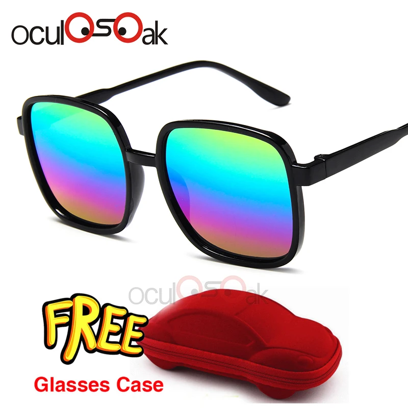 Oculosoak/крутые От 6 до 15 лет, детские солнцезащитные очки, солнцезащитные очки для детей, для мальчиков и девочек, модные очки, покрытие линз, защита с коробкой - Цвет линз: black colorful red