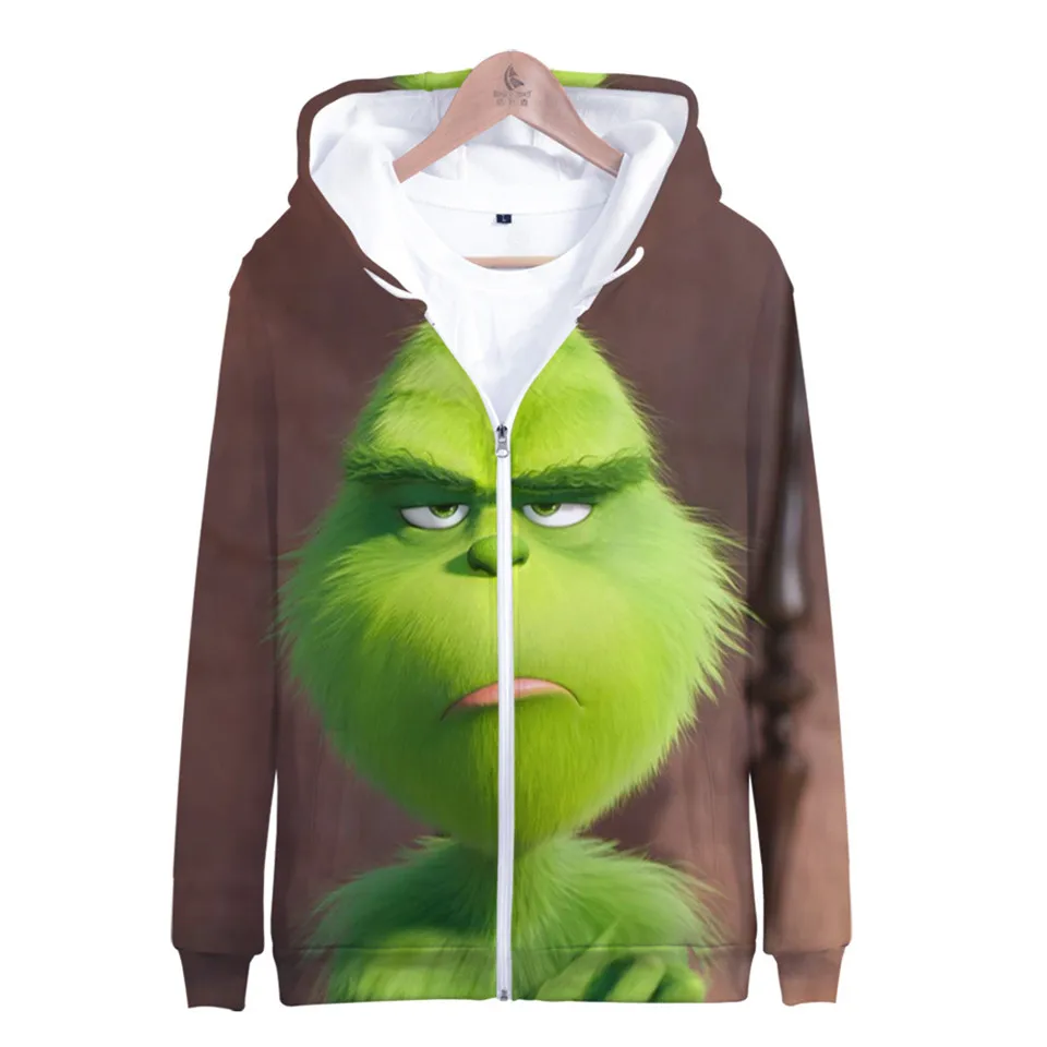 Лидер продаж, толстовки с 3D принтом из фильма «The Grinch», модная толстовка с капюшоном на молнии, Harajuku, уличная куртка, пальто, одежда