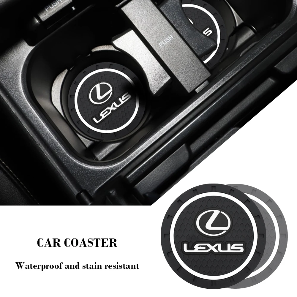 

2PCS Car Coaster Water Cup Slot Non-Slip Mat Pad Emblem Silicone Epoxy Coaster For Lexus rx300 is250 nx rx gs300 ct200h lx470