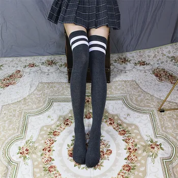 

Women High Over The Knee Socks Student Black Warm Stripe Stockings Thigh Stockings for Girl Womens Casual Long Socks