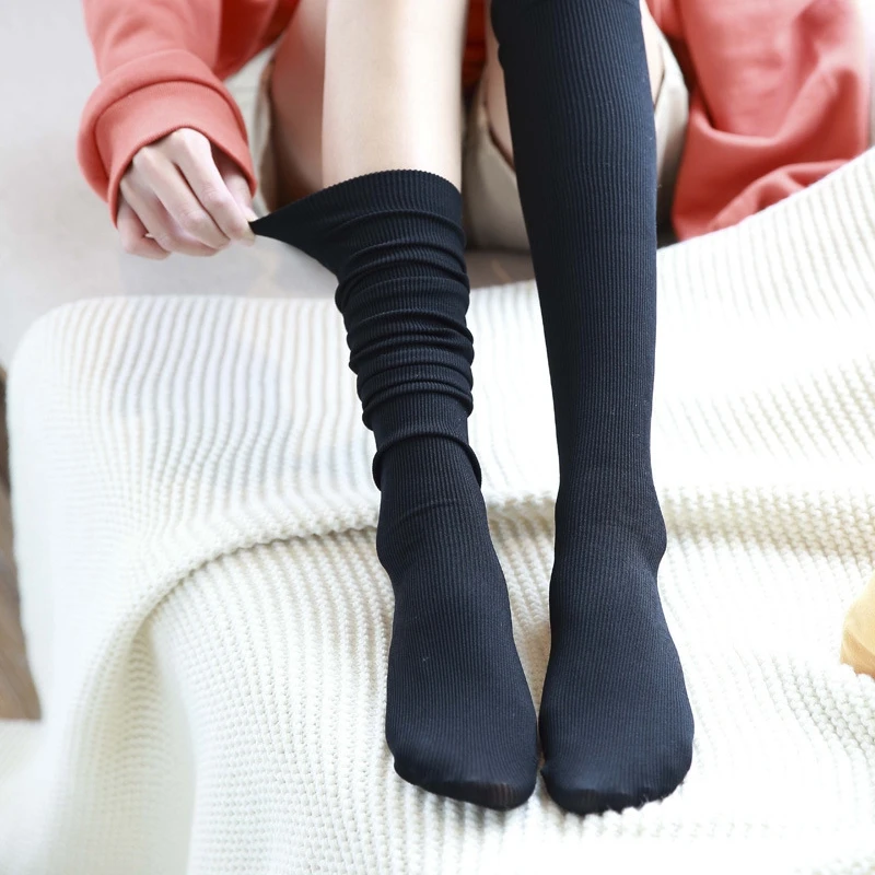 1 пара из осень-зима носки детские джинсы с плюшевой подкладкой, однотонные носки с длинными по колено в ретро-стиле, визуально удлиняющие ноги носки