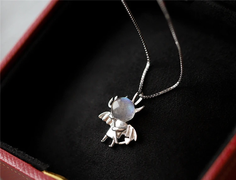 Sole Memory Moonstone милый маленький Дьявол 925 пробы Серебряная цепочка для ключицы женское ожерелье SNE499