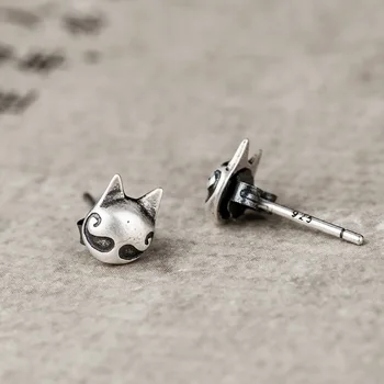 

Zavorohin Newest Adorable Earrings Real 100% 925 Sterling Silver Bearded Cat Studs Earrings Women Girls Ear Animal Jewelry
